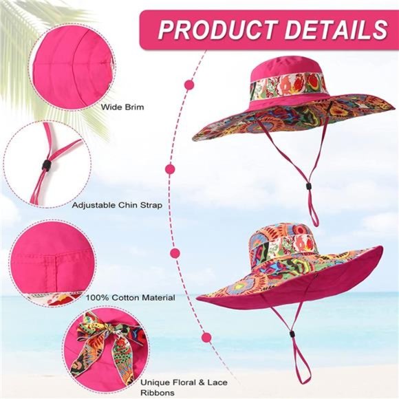 Womens Beach Hat Floppy Reversible Big Sun Hat Wide Brim Fedora SPF Hat UPF 50+ main image 7